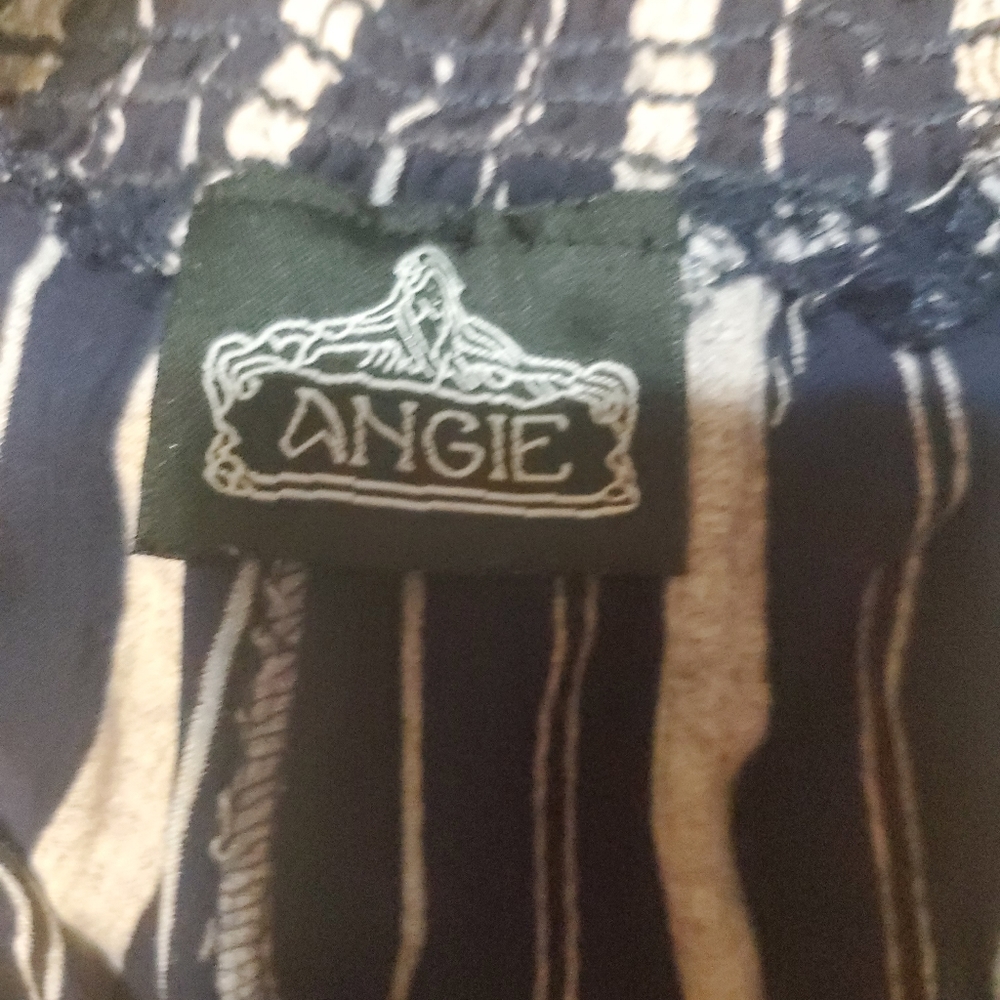 Blue white stripe Side slit at bottom belted palazzo pants - Picture 5 of 5